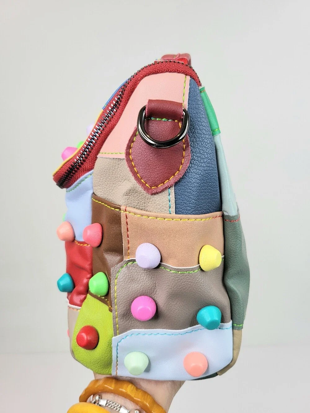 NEW Patchwork Recycled Leather Crossbody Bag Festival Kidcore Street Travel
